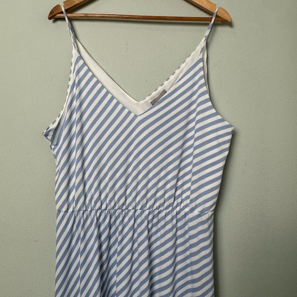 NWT H&M Blue & White Diagonal Striped Midi Dress Size Large - Picture 2 of 9
